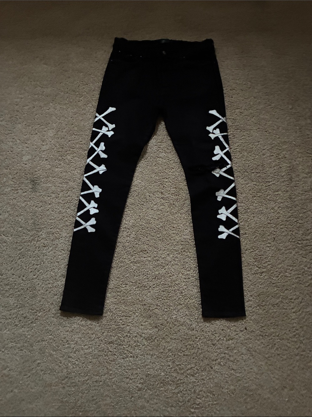 AMIRI Black Skinny Jeans with White Lace-Up Side Detail